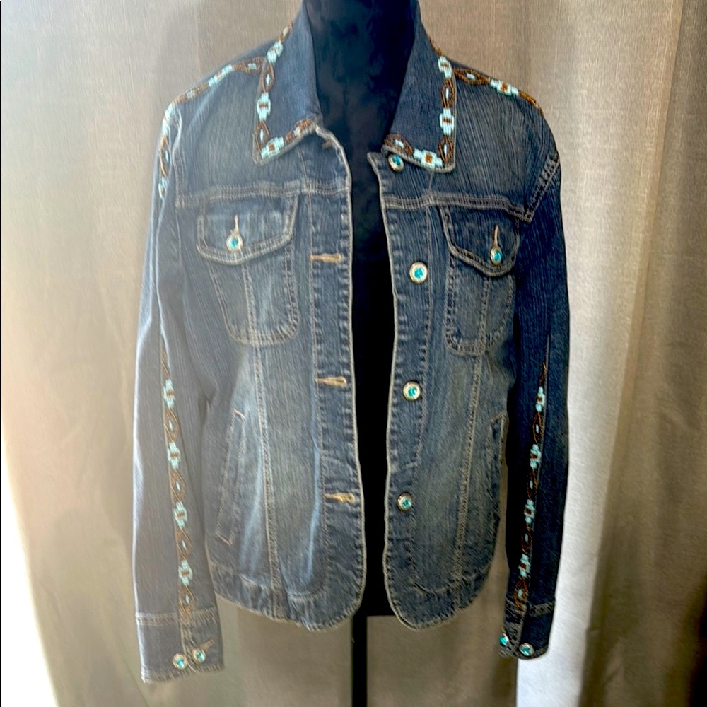 Ethyl Vintage Denim - Turquoise and Copper Embroidered Denim Jacket